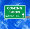 COMING SOON road sign against clear blue sky Royalty Free Stock Photo
