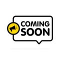 Coming soon sign with announcement megaphone. Vector flat illustration on white background Royalty Free Stock Photo