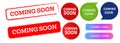 coming soon stamp speech bubble button and label sticker sign promotion marketing advertisement Royalty Free Stock Photo