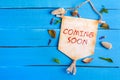 Coming soon text on Paper Scroll Royalty Free Stock Photo