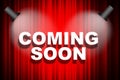 Coming soon word on banner with red stage curtains Royalty Free Stock Photo