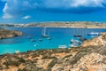 Comino, Malta - Panoramic skyline view of the famous and beautiful Blue Lagoon on the island of Comino Royalty Free Stock Photo