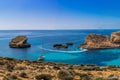 Comino, Malta - Panoramic skyline view of the famous and beautiful Blue Lagoon on the island of Comino Royalty Free Stock Photo