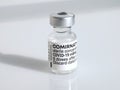 Macro of Comirnaty Biontech vaccination ampoule against Covid-19 or Corona virus Royalty Free Stock Photo