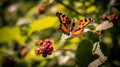 A comma butterfly perched on a flower stalk