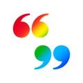 Comma sign rainbow colorful for clip art, quotation mark sign isolated on white, quote symbol for illustration, icon quote for