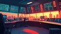 Command center control room monitoring data at sunset Royalty Free Stock Photo