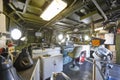 Command center interior on navy warship. Army military equipment