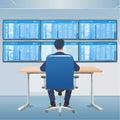 Financial Analyst at a MultiMonitor Workstation Royalty Free Stock Photo