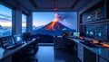 Command Center Overlooking Volcanic Eruption Royalty Free Stock Photo