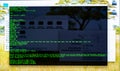 Command line interface on the desktop. Concept of the programmer\'s work. Information line flow