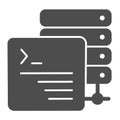 Command line window, data sharing, server console solid icon, programming concept, cli vector sign on white background