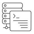 Command line window, data sharing, server console thin line icon, programming concept, cli vector sign on white