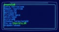 Command prompt interface with multicolored code grid on dark background Royalty Free Stock Photo