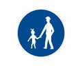 Command road sign. Pedestrian path, footpath, road sign, vector icon. Blue circle button. White silhouette of people