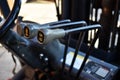 Command sticks and steering wheel in forklift