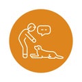 Command to lie down color line icon. Dog training.