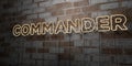 COMMANDER - Glowing Neon Sign on stonework wall - 3D rendered royalty free stock illustration