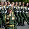 The commander of a separate guards motorized rifle brigade, Lieutenant Colonel Alexander Protsenko during the parade on red square