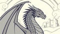 Powerful Grey Dragon with Castle: Guardian of Ancient Realms, vector design Generative AI Royalty Free Stock Photo