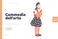 Commedia dell arte advertising landing page design template with female actress of Italian theatre