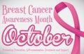 Some Precepts and Pink Ribbon for Breast Cancer Awareness Month, Vector Illustration