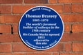 A commemorative blue plaque marking the location of the Canada Works site in Birkenhead, Wirral, UK