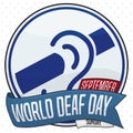 Commemorative Button with Ribbon and Calendar for World Deaf Day, Vector Illustration