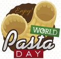 Commemorative Button with Chifferi Rigati for World Pasta Day, Vector Illustration