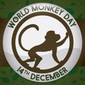 Commemorative Button with Primate Silhouette to Celebrate World Monkey Day, Vector Illustration