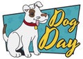 Cute Puppy over Greeting Sign with Paws for Dog Day, Vector Illustration