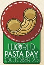 Commemorative Button with Gomiti for World Pasta Day Celebration, Vector Illustration