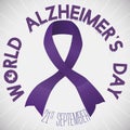 Commemorative Purple Ribbon to Celebrate World Alzheimer`s Day, Vector Illustration