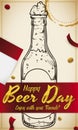Festive Beer Bottle in Hand Drawn Style for Beer Day, Vector Illustration