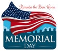 Commemorative Design for Memorial Day with Flag and Cemetery, Vector Illustration Royalty Free Stock Photo