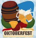 Commemorative Design for Oktoberfest with Keg and Toast, Vector Illustration