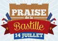 Commemorative Design for the Storming Bastille with French Pennants, Vector Illustration