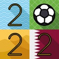Commemorative 2022 Design with Water, Soccer, Dunes and Qatar Flag, Vector Illustration