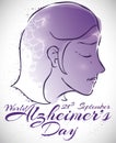 Woman Afflicted with Alzheimer`s Disease Commemorating this Day in September, Vector Illustration