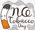 Dead Cigarette with Doodles in Smoke for No Tobacco Day, Vector Illustration Royalty Free Stock Photo