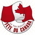 Flag over Label and Greeting in French for Canada Day, Vector Illustration