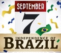 Festive Calendar and Scroll to Celebrate Brazil Independence Day, Vector Illustration