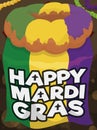 Commemorative Mardi Gras Flag and Delicious King`s Cake, Vector Illustration