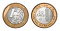 Commemorative `One Real` brazilian coin Central Bank `fifty years 1965`