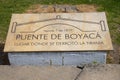 Commemorative plaque at the famous historic Bridge of Boyaca in Colombia. Royalty Free Stock Photo