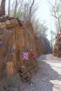 Commemorative plaques and remembrance crosses at the Hellfire Pass, in memory of the prisoners of war during World War II