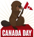 Tender Beaver with a Pennant Ready to Celebrate Canada Day, Vector Illustration