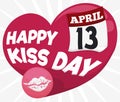 Heart with Reminder Date and Lips Mark for Kiss Day, Vector Illustration