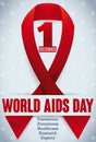 Commemorative Red Ribbon with Cross Pattern for World AIDS Day, Vector Illustration