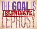 Eroded Stamp Promoting the Goal of Eliminate Leprosy, Vector Illustration